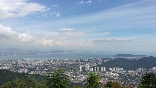 High angle view of cityscape against sky