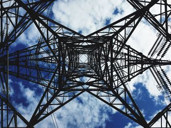 Low angle view of electricity pylon against sky