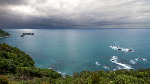 Scenic view of coastline against sky