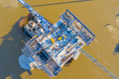 Aerial view of highway bridge under construction. poland warsaw, wilanow. s2 road