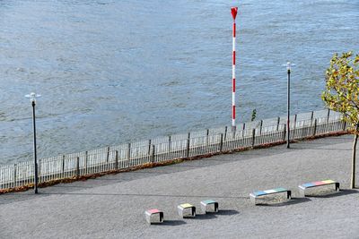 High angle view of street by sea