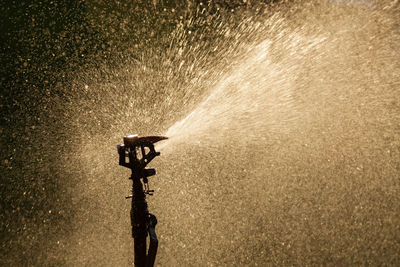 Close-up of water spraying from sprinkler