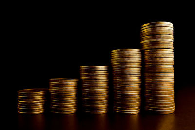 Close-up of coins on table