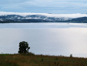 Fog over the lakeafter the storm, lake lipno in the mountains sumava, czech republic