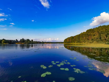 Scenic view of lake against blue sky