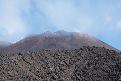 Scenic view of volcanic mountain against sky