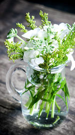 High angle view of vegetables in bowl on table
