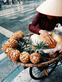 High angle view of vegetables for sale at street market