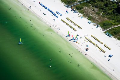 High angle view of people in water