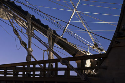 Low angle view of bridge against blue sky