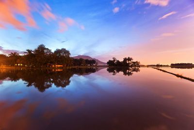 Reflection of trees in lake against sky