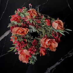 High angle view of rose bouquet