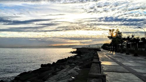 Scenic view of sea at sunset