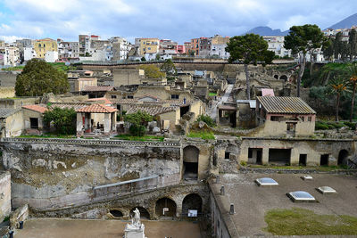 High angle view of townscape against sky