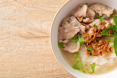 High angle view of food in bowl on table