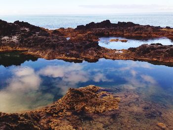Scenic view of sea against cloudy sky