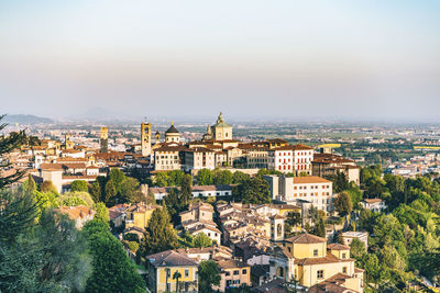 High angle shot of townscape against sky