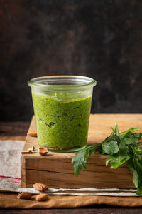 Close-up of food in container on table