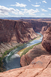 Scenic view of rock formations against cloudy sky