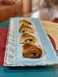 Close-up of bread in plate on table