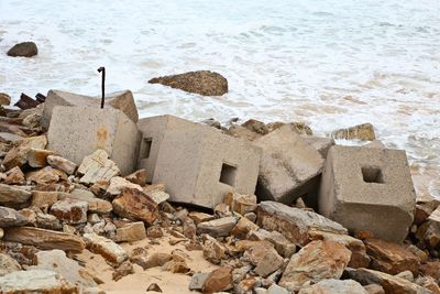 High angle view of rocks on beach