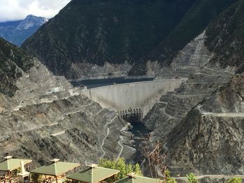 High angle view of dam on mountain