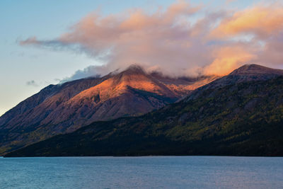 Scenic view of volcanic mountain against sky