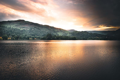 Scenic view of lake against sky during sunset