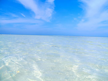 Scenic view of sea against blue sky