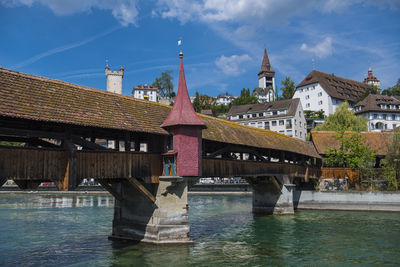 Wooden bridge in lucerne / switzerland