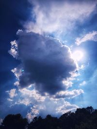 Low angle view of silhouette trees against blue sky