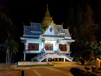 Facade of temple at night