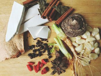 High angle view of chopped vegetables on cutting board