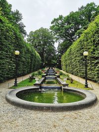 Fountain in park against sky