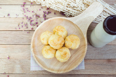 High angle view of breakfast on table