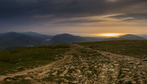 Scenic view of landscape against sky during sunset