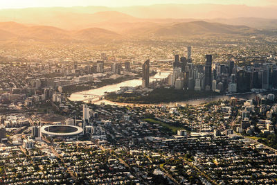 High angle view of buildings in city