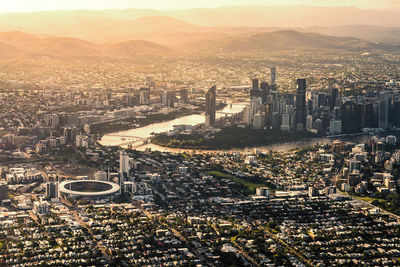 High angle view of buildings in brisbane city