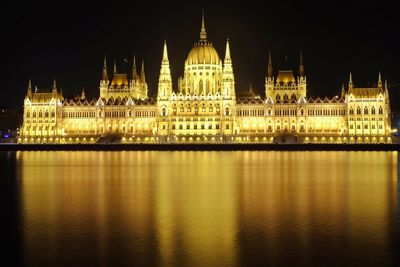 Illuminated hungarian parliament building at night