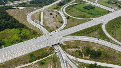 Aerial view of highways in city