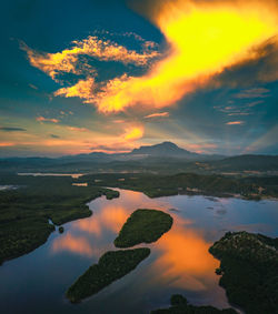 Scenic view of lake against sky during sunset