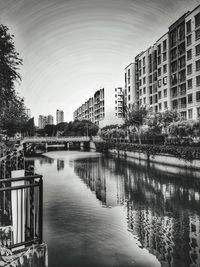 Reflection of buildings in city