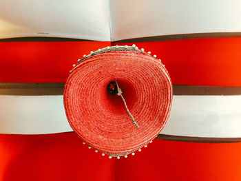 Directly below shot of decoration hanging from tent ceiling