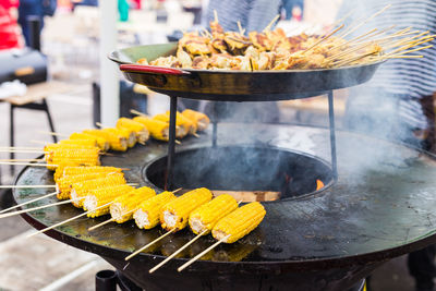 Close-up of meat on barbecue grill