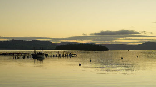 Scenic view of lake against sky during sunset