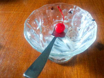 High angle view of ice cream in plate on table