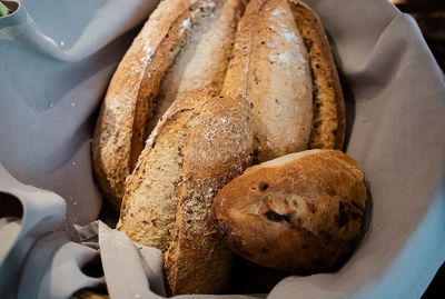 High angle view of bread in plate on table