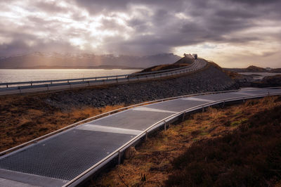 Scenic view of road against sky during sunset norway