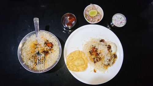 High angle view of breakfast on table