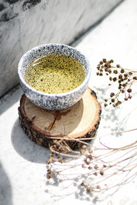 High angle view of  tea on table 